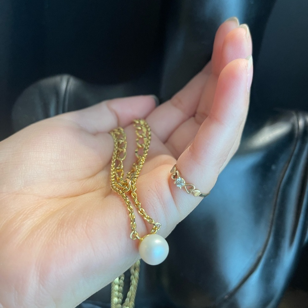 Gold Tone Two Layer Sterling Silver Authentic Pearl Necklace Chain 16-18 Inch - Picture 6 of 7